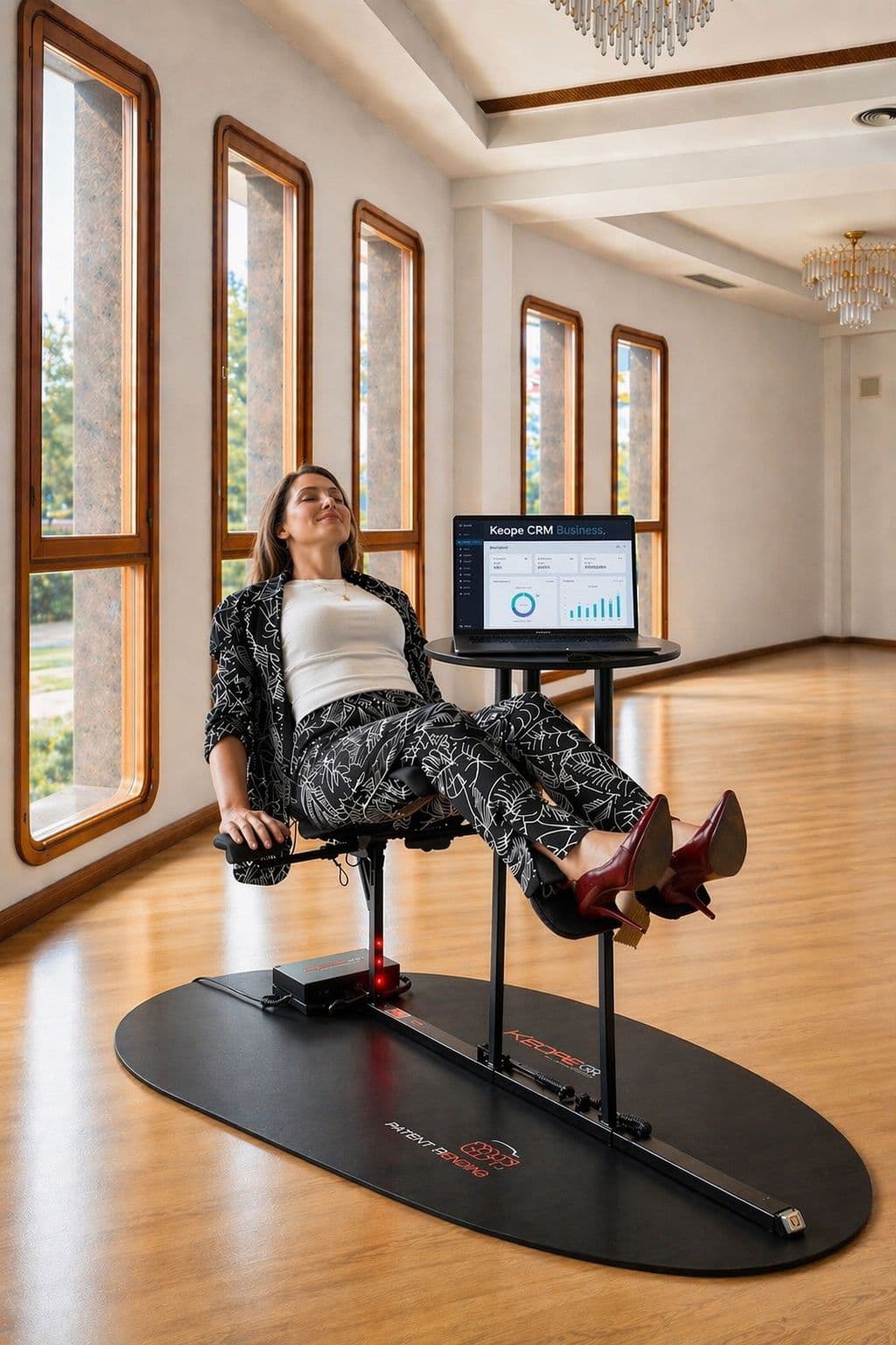 Client receiving a Keope GPR session with the device and operator in a wellness setting.